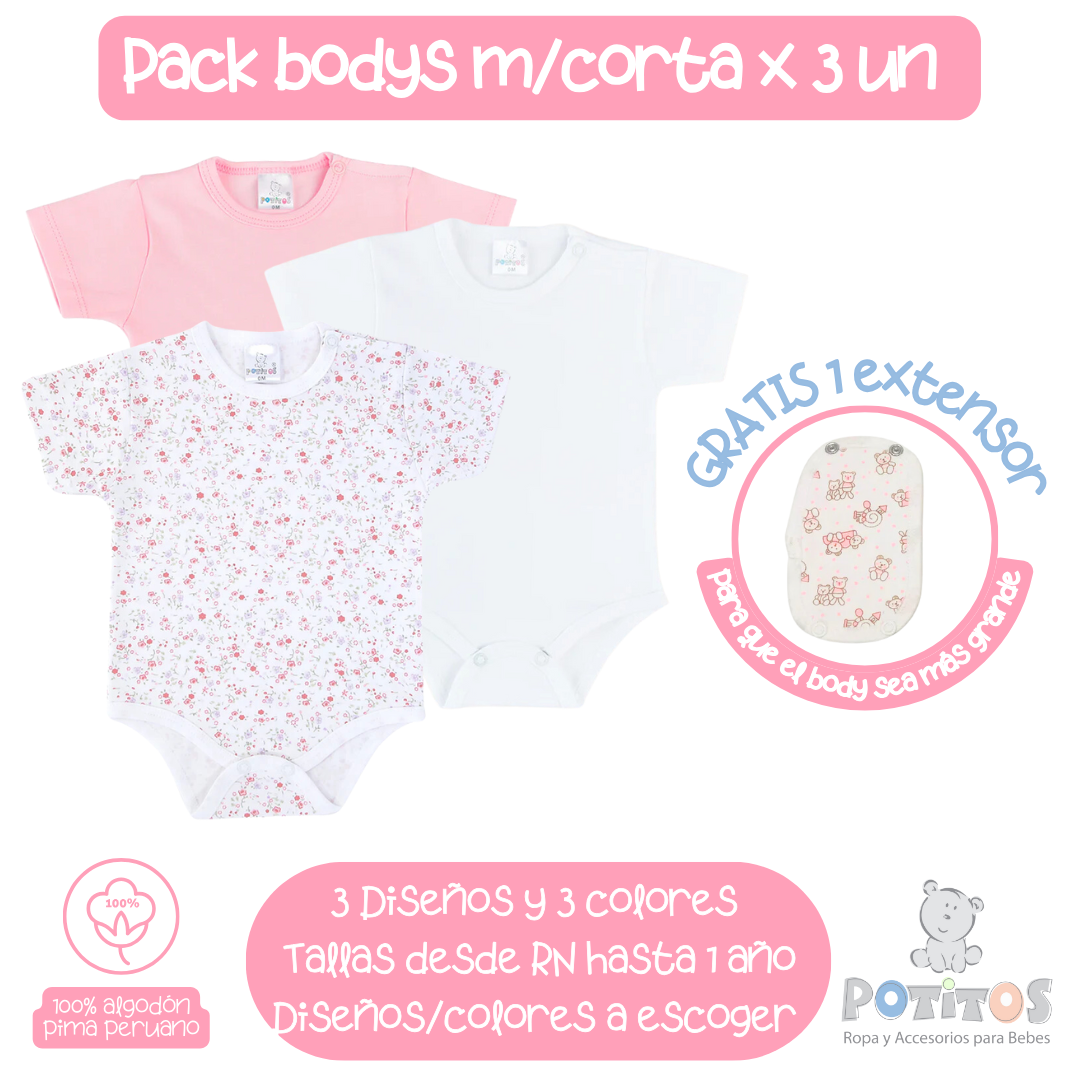 PACK X3 BODY MANGA CORTA NIÑA