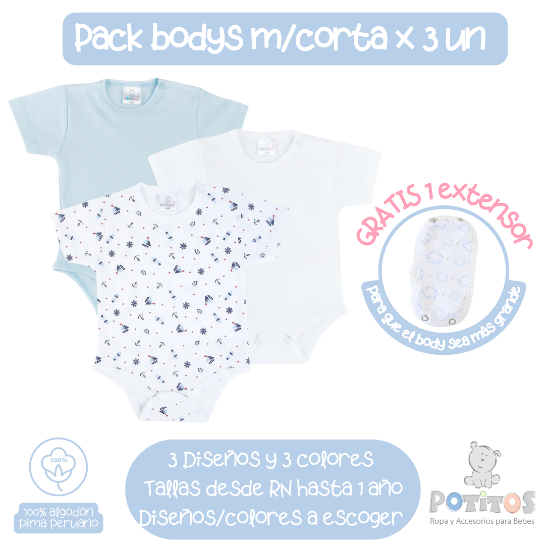 PACK X3 BODY MANGA CORTA NIÑO