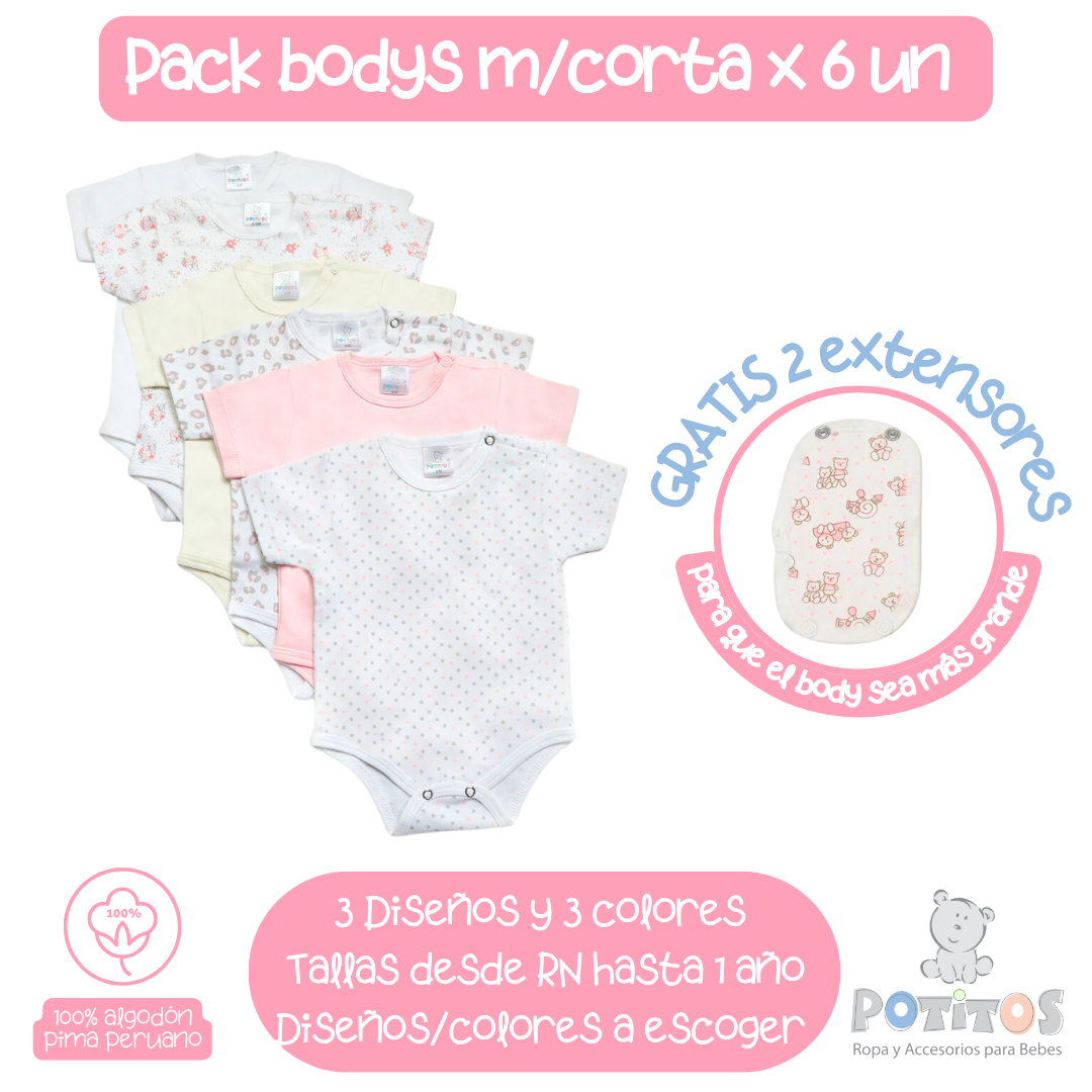 PACK X6 BODY MANGA CORTA NIÑA