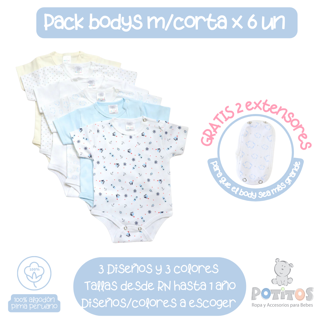 PACK X6 BODY MANGA CORTA NIÑO + REGALO