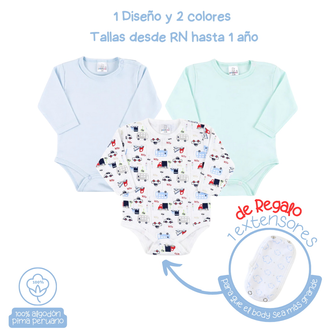 PACK X3 BODY MANGA LARGA NIÑO + REGALO