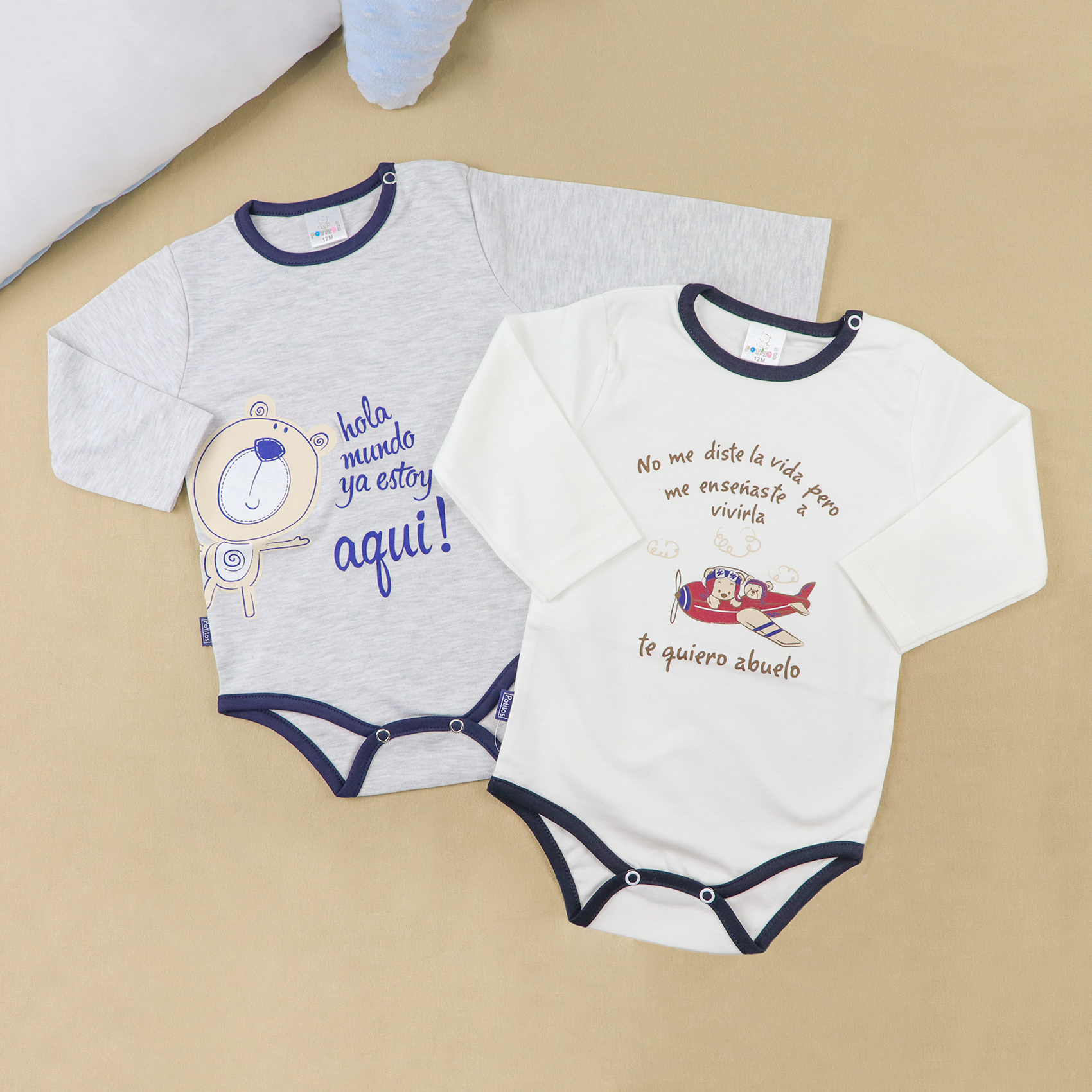 COMBO6 BODY HOLA MUNDO+ ABUELITO TALLA12M