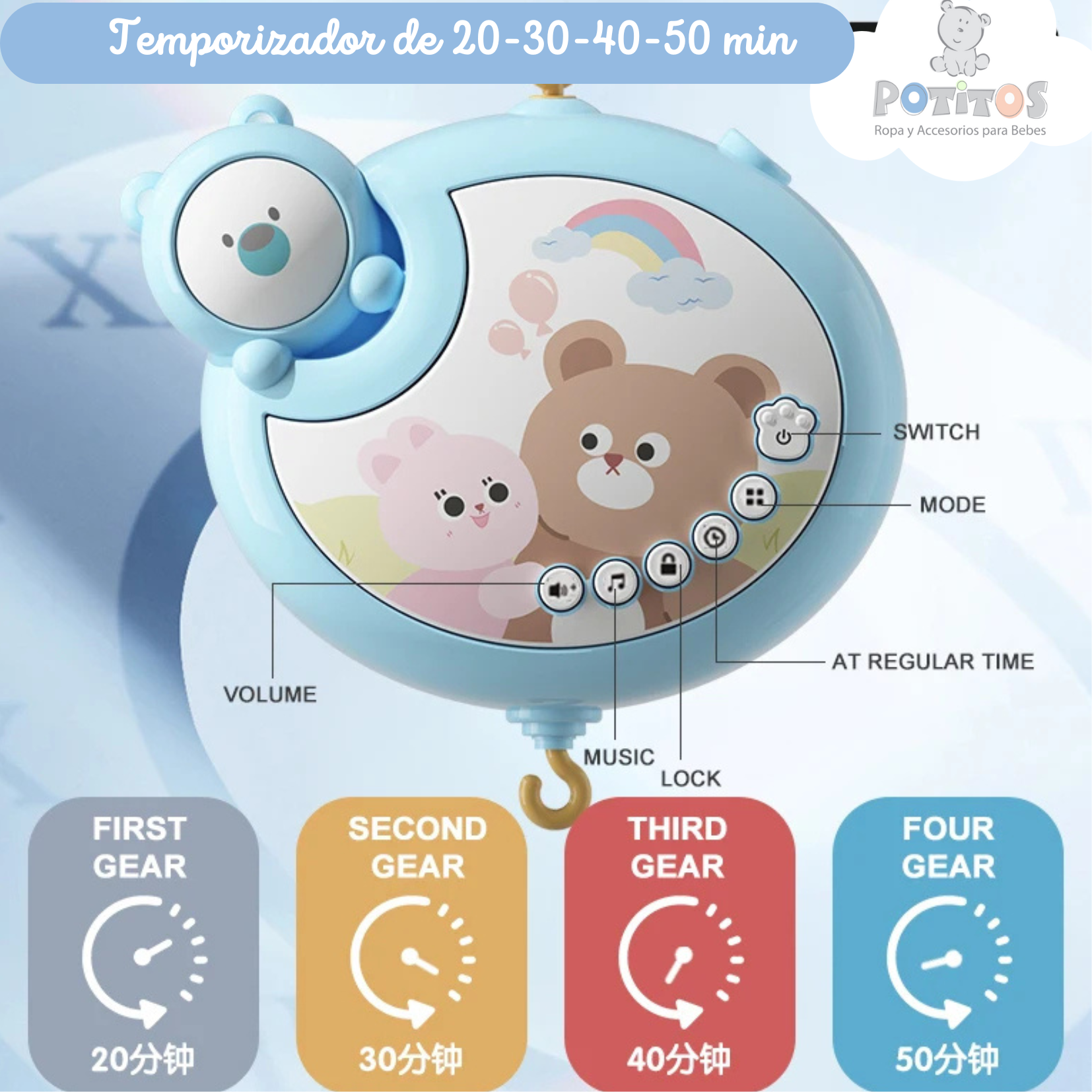 MOVIL MUSICAL OSITO + CONTROL REMOTO