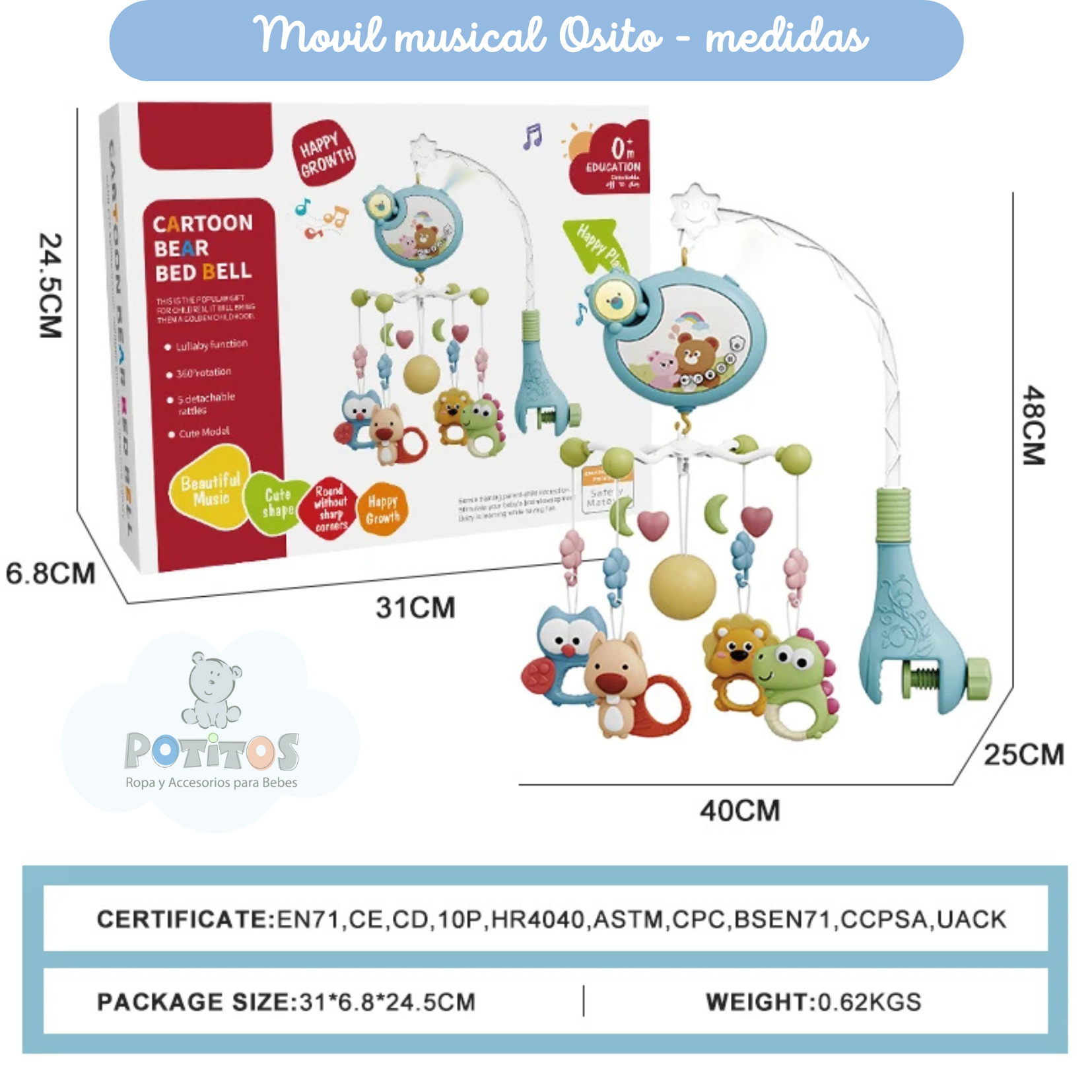 MOVIL MUSICAL OSITO + CONTROL REMOTO