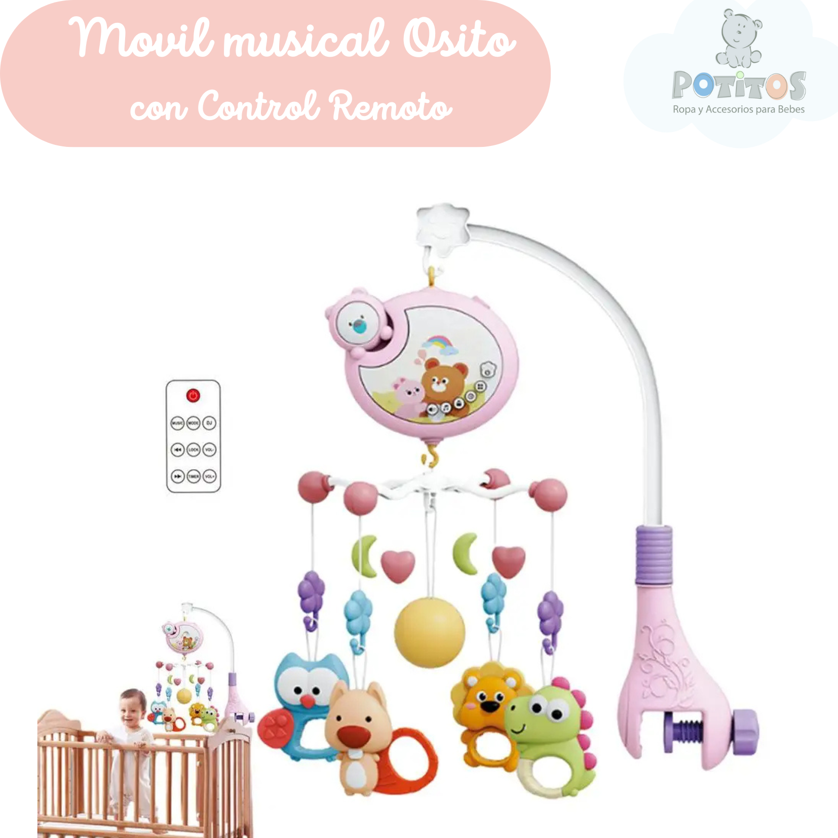 MOVIL MUSICAL OSITO + CONTROL REMOTO
