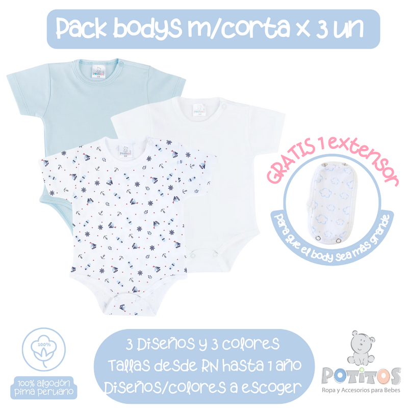 PACK X3 BODY MANGA CORTA NIÑO