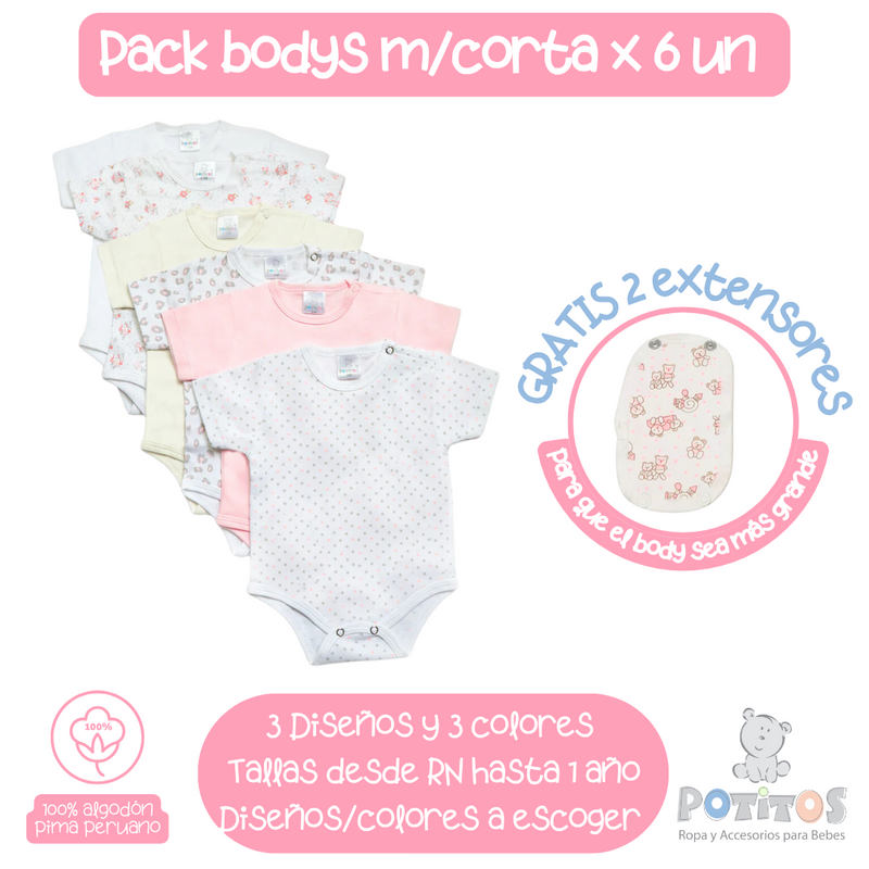 PACK X6 BODY MANGA CORTA NIÑA