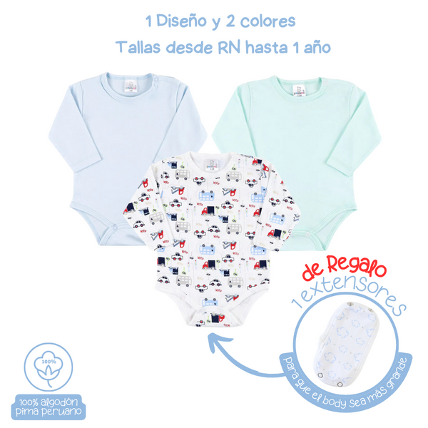 PACK X3 BODY MANGA LARGA NIÑO + REGALO