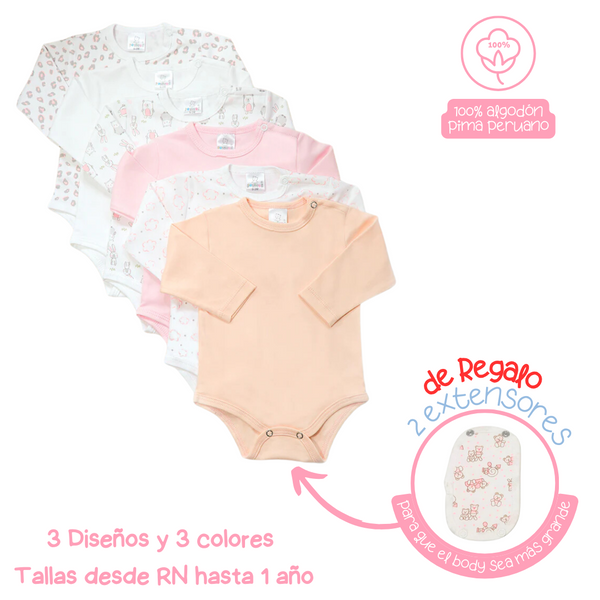 PACK X6 BODY MANGA LARGA NIÑA + REGALO