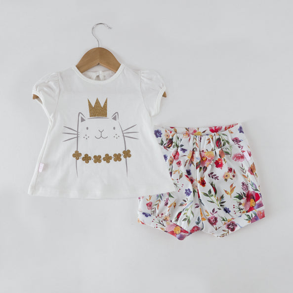 CONJUNTO FLOR HUESO POLO + SHORT 7449A