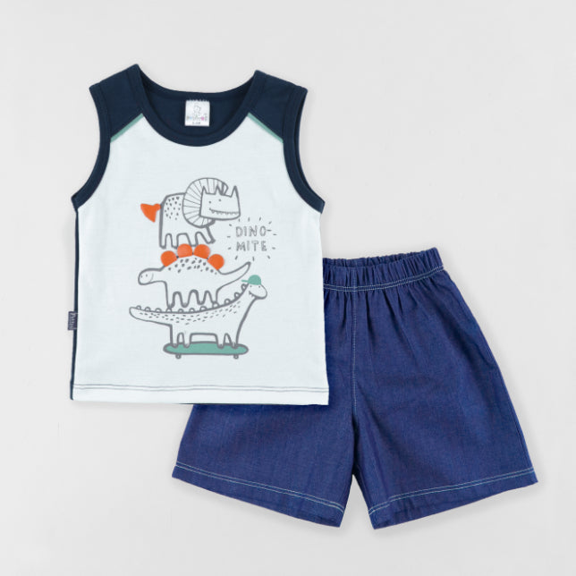 CONJUNTO OSCAR DINOSAURIO BIVIRI + SHORT JEAN 78092*