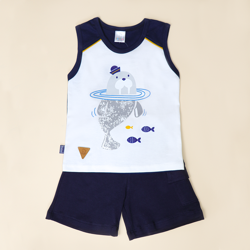CONJUNTO BIVIRI FOCA AZUL+SHORT ALGODON CLASICO 78091*