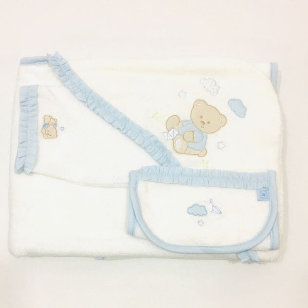 TOALLA DOBLE FELPA ESPECIAL OSO BLANCO CELESTE 1368